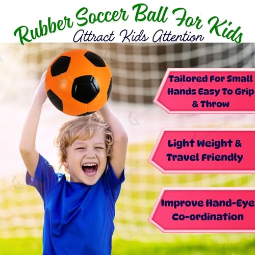 Image of GRAPHENE 8 Inch Football for Kids Toddlers Bouncy Rubber Soccer Ball for Boy Girl 3+ Year No Air Needed Playground Soft Jumping Bouncing Ball for Sports Indoor Outdoor Games Pack of 1