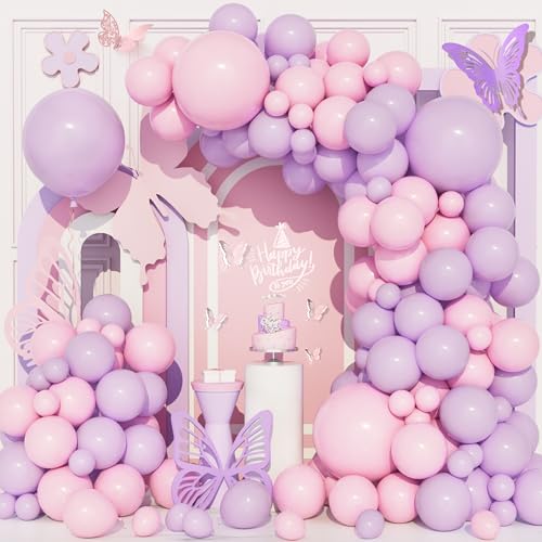 Ousuga Kit Arche Ballons Rose Violet,111Pcs Guirlande Ballon Pastel Rose Violet Mauve Pourpre Fête Révélation Sexe Fille Anniversaire Baby Shower Baptême...