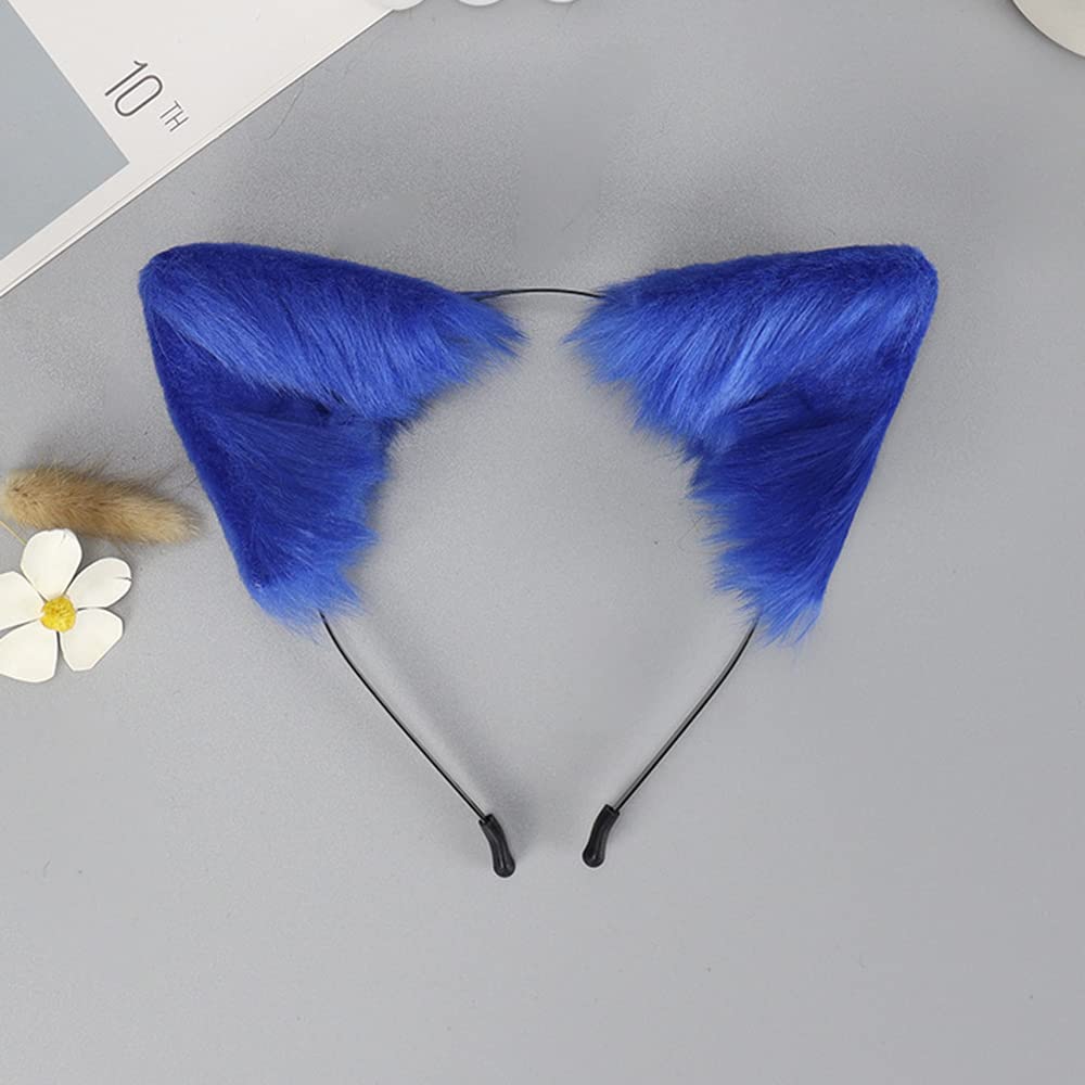 VIGVAN Fox Wolf Ears Animal Cosplay Cat Cosplay Accessories for Halloween (Blue)