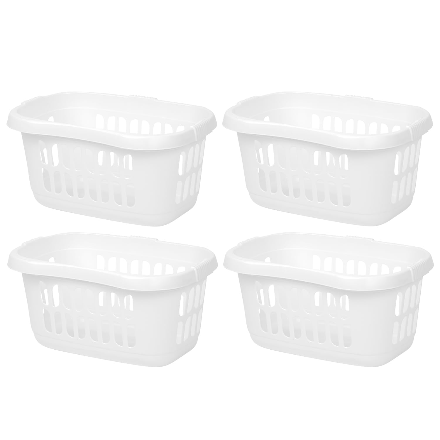 M1SS (Set of 4) 60L Litres Hipster Laundry Basket Hardwearing Plastic with Convenient Carry Handles for Organising Clothes Washing Baskets Storage Linen Bin Tidy Bedroom, Washroom (Ice White) โ image 1