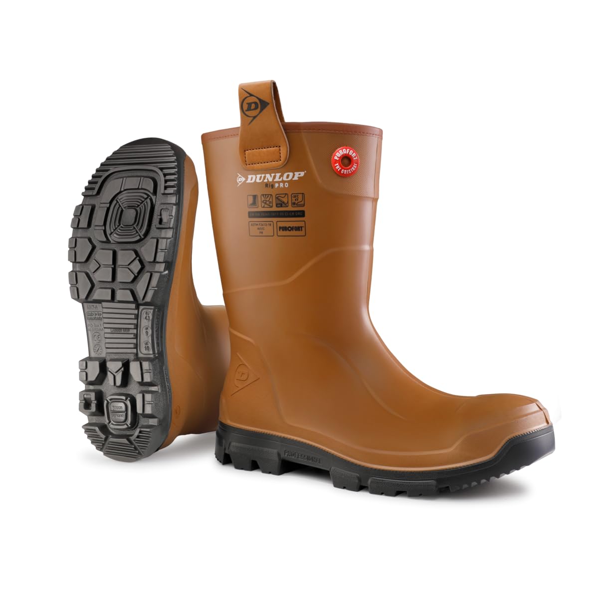 DUNLOP Purofort RigPRO - Unisex Full Safety Mid-Calf Short Waterproof Work Boots, Brown, Antistatic and Slip-Resistant Wellies with Steel Toecap for Outdoor and Industrial Use - EU38, UK5