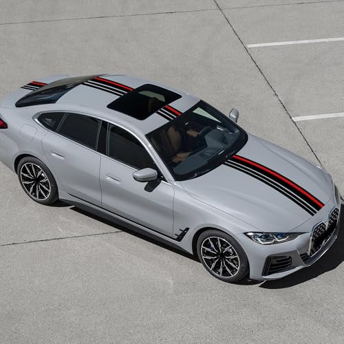 Image of TOMALL 2-Pc 85.8''x7'' Vinyl Racing Stripe Decals Sets for Car Hood Roof Trunk Auto Sports Stripe Graphics Modified Stickers for Vehicle SUV Off-Road DIY Exterior Decoration Accessories (Black /Red)