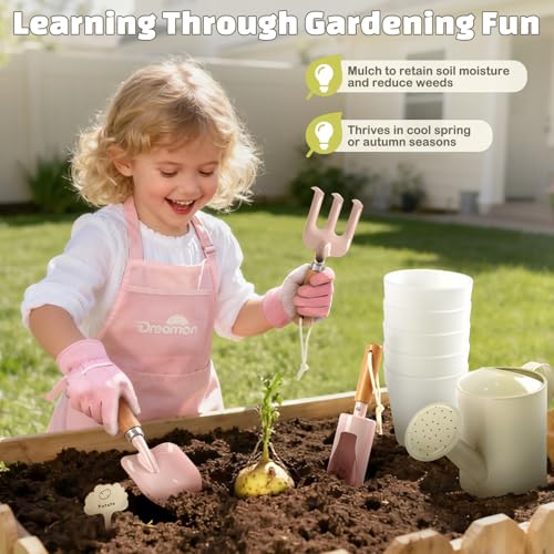 Image of Kids Gardening Set, Gardening Tools Kit for Kids Toddler, Includes Tote Bag, Apron, Gloves, Watering Can, Shovel, Rake, Cultivator, Garden Tool Set Outdoor Toys Gifts for Boys Girls