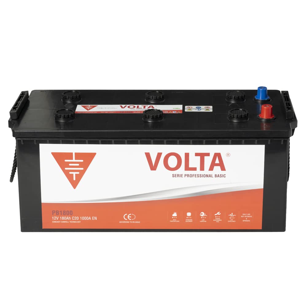 Bateria de Camión Professional Basic 180Ah 1000A Volta PB1800I - Borne +Izq - Medidas Largo 513 x Ancho 223 x Alto 223 mm con 2 años de Garantía - Fabricación Europea.