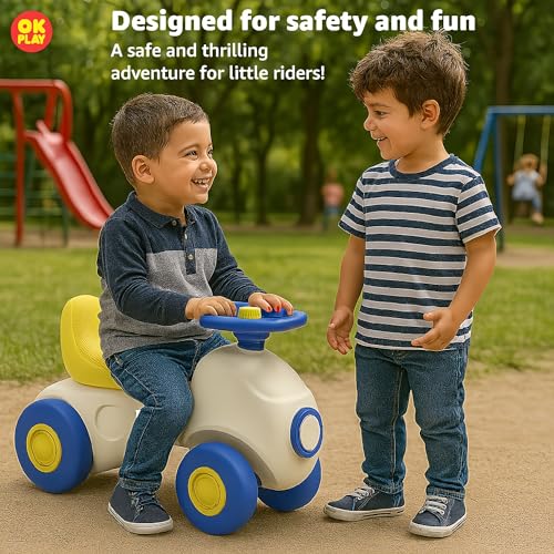 Image of OK PLAY Ride-On Car for Kids | Push Ride-On with Functional Steering & Horn| Suitable for 12+ Months | Indoor & Outdoor Toy (Multicolor)