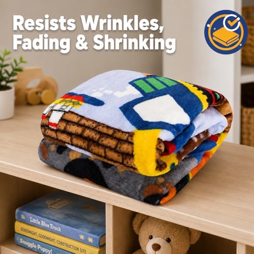 Image of EVERYDAY KIDS Toddler Throw Blanket - 30 inch by 40 inch - Under Construction - Super Soft, Plush, Warm and Comfortable