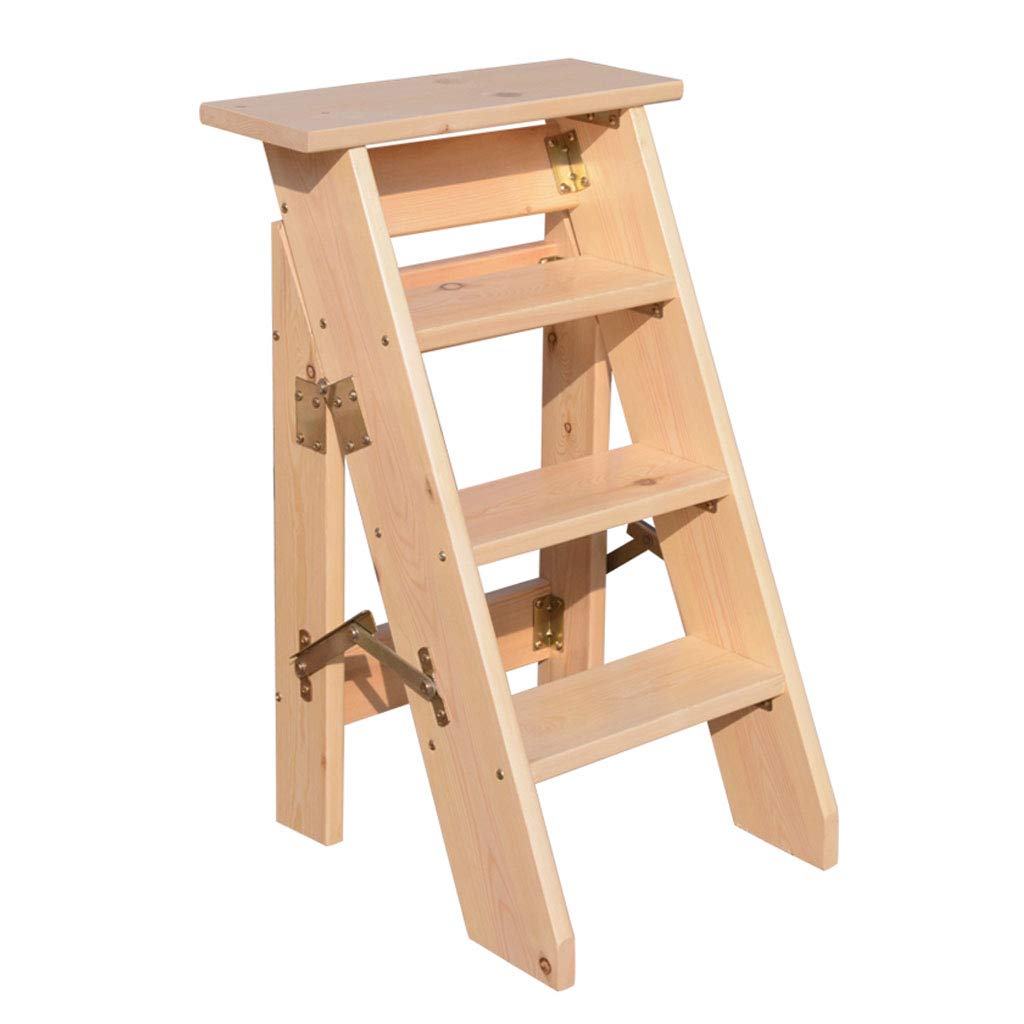 Escabeau 4 marches pliant en bois et chaise polyvalente rembourrée