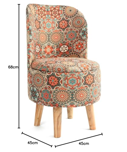 Image of NACIA Velvet Printed Ottoman Chair with Stool Combo | Dressing Table Chair for Bedroom Makeup Room Decor | Modern Upholstered Ottoman with Wooden Legs for Living Room & Home (18x18x32 Inches, Octa)