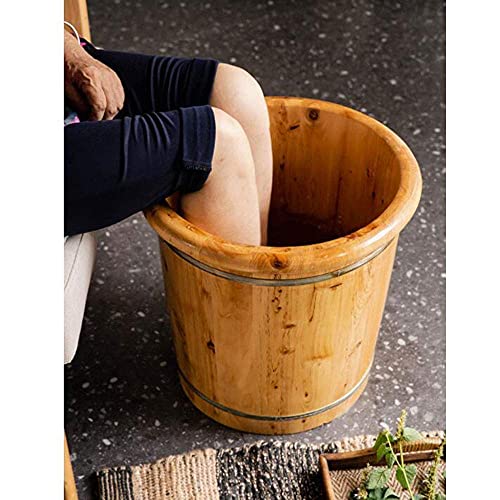 Balde de pies de madera con tapa para baño miniatura 3