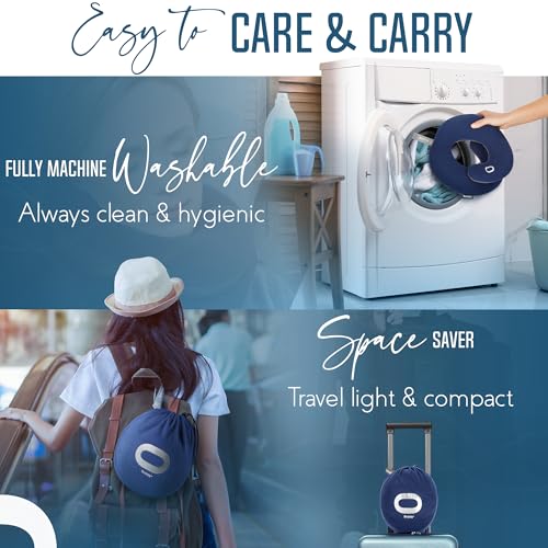 BCOZZY Travel Neck Pillow for Airplane – Patented Double Support for Head, Neck, and Chin. Best for Long Flights, Plane Sleeping, and Car Rides. Adjustable Size. Fully Washable. Carry Bag. Large, Navy - Image 6
