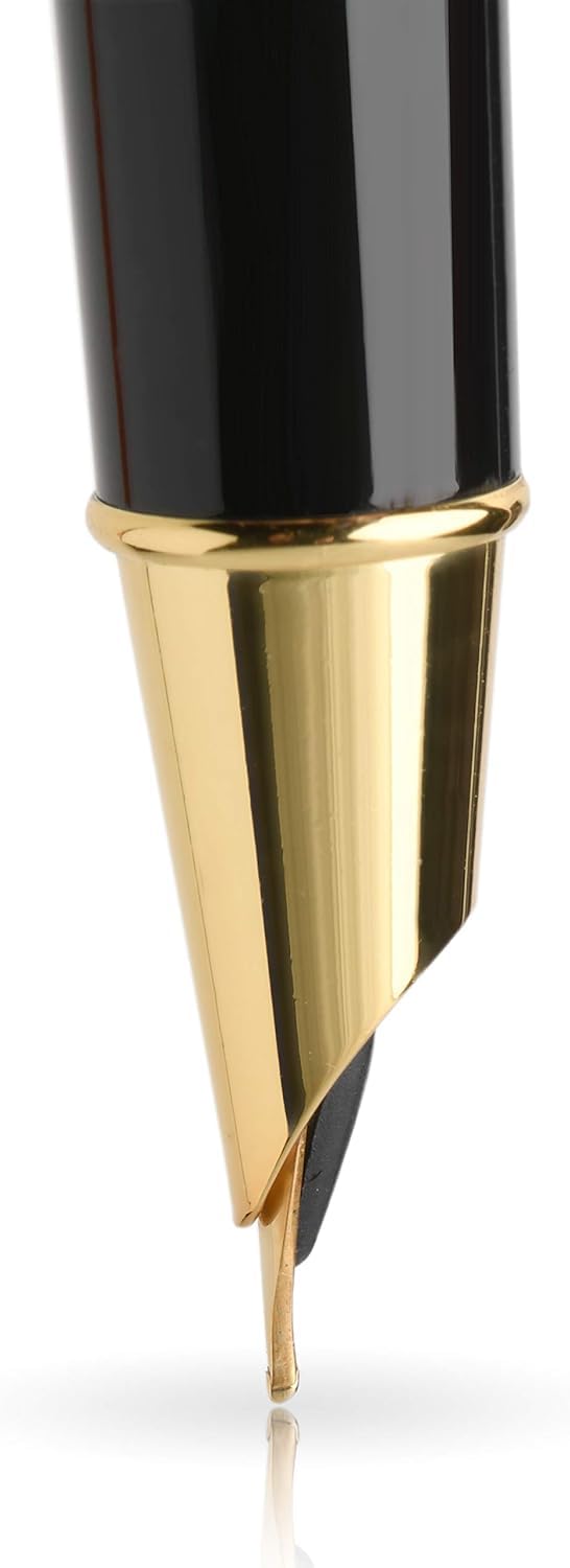 Dryden Designs Pluma estilográfica, punta media y fina, incluye 24 cartuchos de tinta y convertidor de recarga de tinta, bolígrafo de caligrafía, escritura consistente, aspecto suave, negro intenso.
