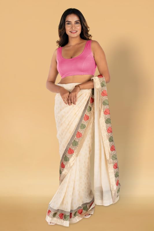 Image of Abhi Cotton Readymade Saree Blouse for Women- Sleeveless, U-Neck, Regular-fit, Stretchable, Pull-on Style