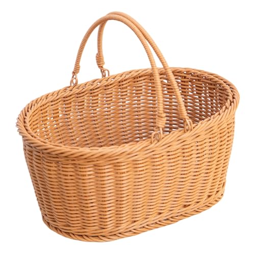 Rattan Picnic Basket with Handle, Garden Harvest Basket, Gathering Storage for Vegetable Fruit, Easter 13' x 9' x5.5' (Rattan, 13'x9'x5.5')