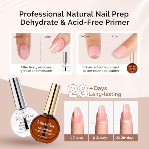 Image of MelodySusie 2PCS Nail Dehydrator and Primer, Professional Natural Hema Free and Acid Free Primer,Dehydrator for Acrylic Powder and Gel Nail Polish,Fast Dry 15ML