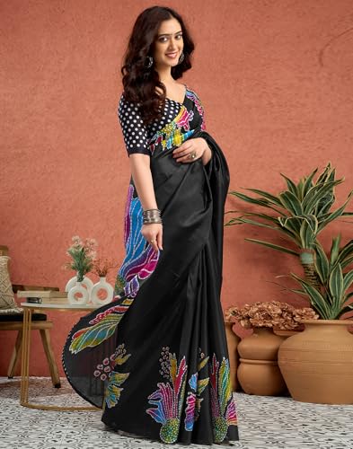 Image of SIRIL Women's Cotton Printed Saree with Unstitched Blouse Piece