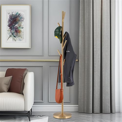 Kira-Home-Addison-68-Modern-6-Hook-Free-Standing-Metal-Coat-Rack-Weighted-Base-Cool-Brass-Finish Kira Home Addison 68 Modern 6 Hook Free Standing Metal Coat Rack Weighted Base Cool Brass Finish