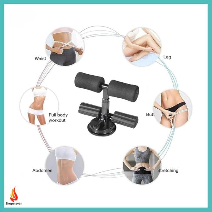 Image of Sit-Up Bar with Foam Handle and Rubber Suction Base | Sturdy Handle | Adjustable Height | Equipment for Sit-ups and Push-ups Assistant Device (Black) (Foam pedal)