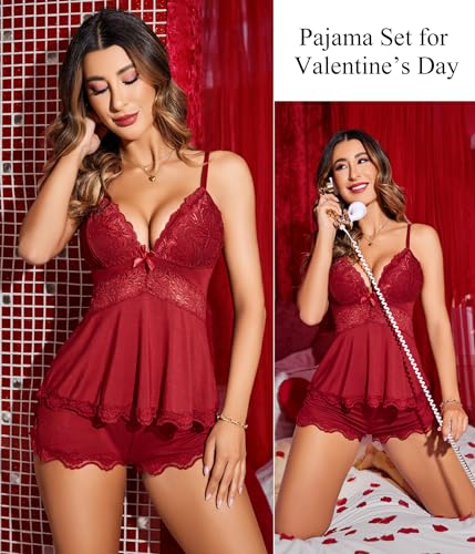 Image of Avidlove Womens Sweetness Cami Set Lace Camisole Lingerie Nightwear Sexy Pajamas Lounge Sets