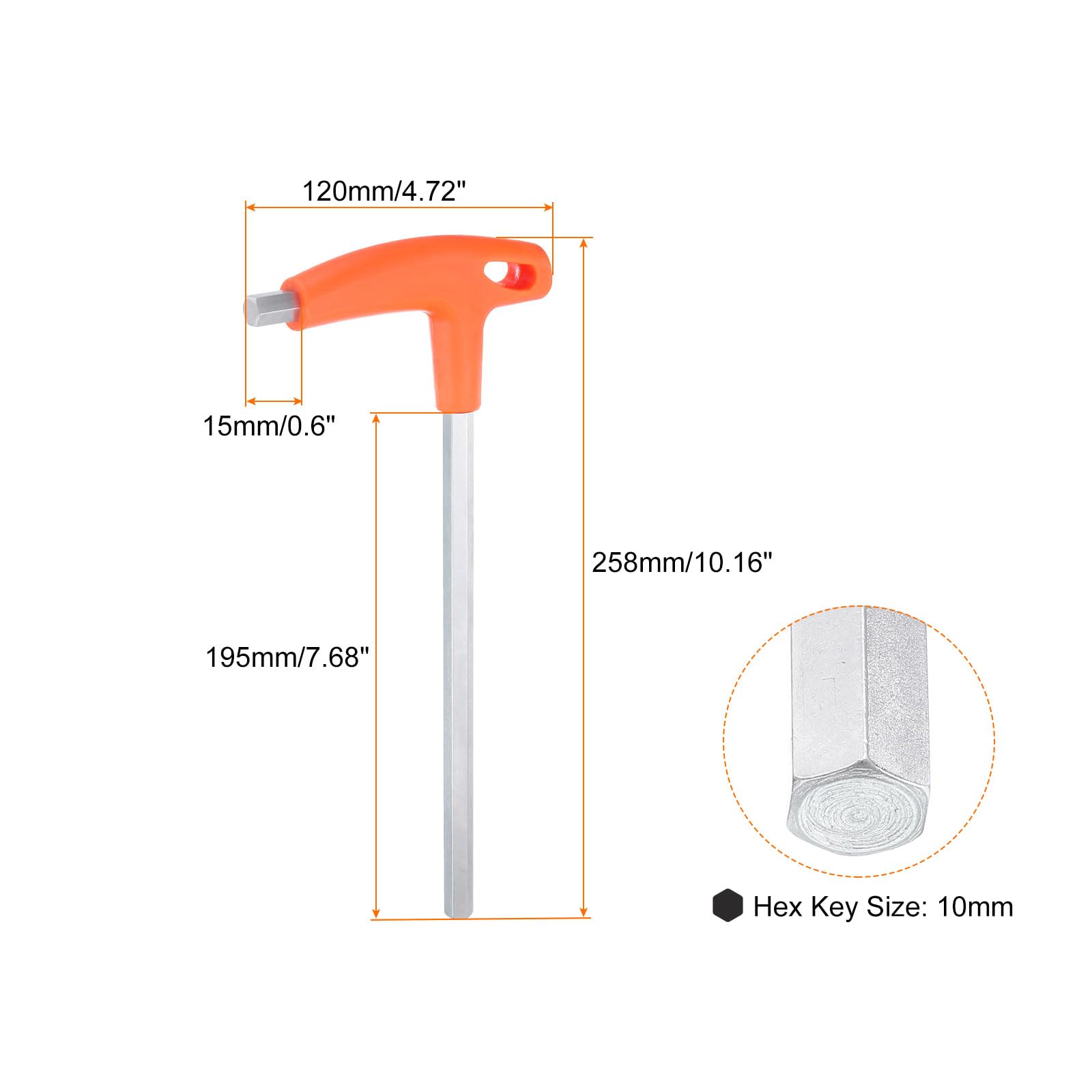 HARFINGTON 2 llaves hexagonales con mango en T de 10 mm métricas CR-V T-Key llaves hexagonales interiores herramienta de reparación para mantenimiento automotriz del hogar, naranja