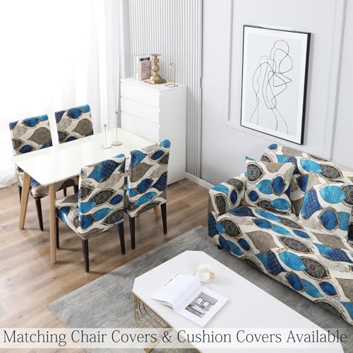 Image of HOKIPO Elastic Stretchable Sofa Cover 1 Seater, Blue Egyptian Art (AR-4093-D13)