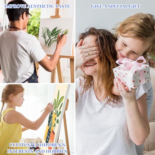 Image of HASTHIP DIY Paint by Numbers Kit for Adults & Kids, Potted Green Plants Painting on Canvas, Modern Botanical Wall Art Acrylic Painting Set with Brushes & Numbered Pigments, 40x50cm