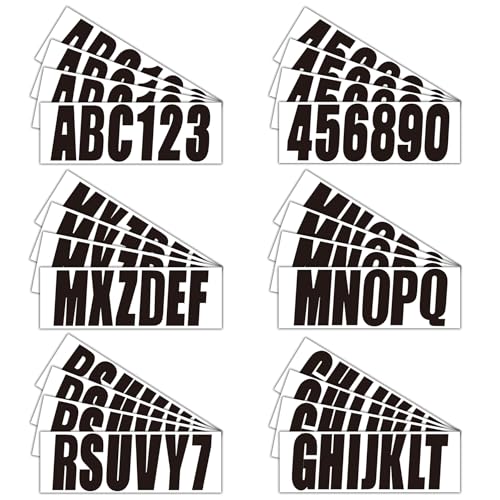 Image of 3 inch Boat Registration Numbers and Letters Marine Sticker Decal | 4 Sets Alpha-Numeric Vinyl Letter for Jet Ski PWC Personal Watercraft Solid Black