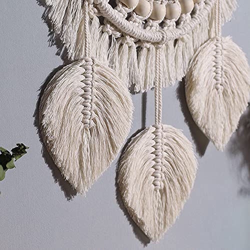 Tiardey Hanging Wall Mirror with Boho Fringe Round Decorative Mirror for Apartment Living Room Bedroom Home Decor-Leaf style - Image 3