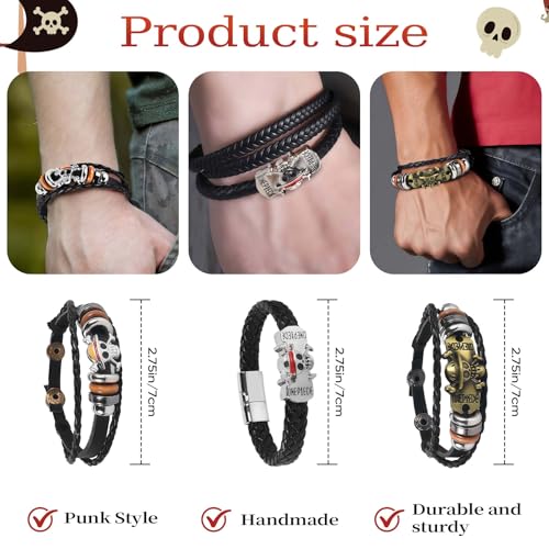 3 Piece Anime Bracelet Skull Punk Leather Wristband for Men, Anime Jewelry Gift Accessories2