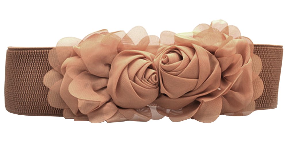 X&F Women's Elegant Chiffon Rose Wide Belt Girls Lady Stretch Cinch Camel