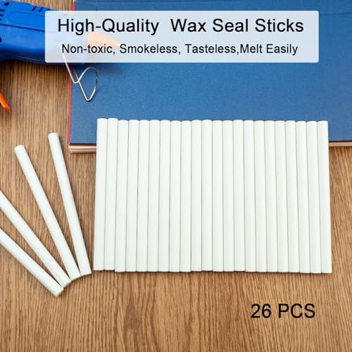 Zifospy 26-teilige 7mm Mini Siegelwachs Sticks für Klebepistolen – Elegante Versiegelung für Hochzeitseinladungen, Grußkarten, Weinflaschen & DIY-Bastelprojekte(Weiß）