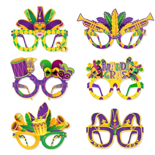 CPTBAG Mardi Gras Eyeglasses 12 Pcs Mardi Gras Masks Carnival Parade Masquerade Party Paper Glasses New Orleans Party Decorations for Costume Party Decor