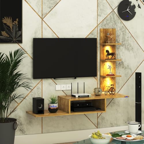 Image of Anikaa Engineered Wood LED Light TV Unit Wall Mounted TV Unit Wall TV Stand TV Cabinet for Living Room, Set Top Box Stand - Giantwood (D.I.Y - Do-It-Yourself) Ideal for Up to 43 inch Inches