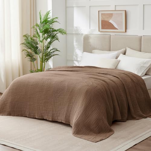 Image of 100% Cotton Muslin Blanket King 108 inch x 90 inch, Breathable and Lightweight Cotton Throw Blanket for Bed, Soft Cooling Summer Gauze Blanket for Adults All Season, Brown