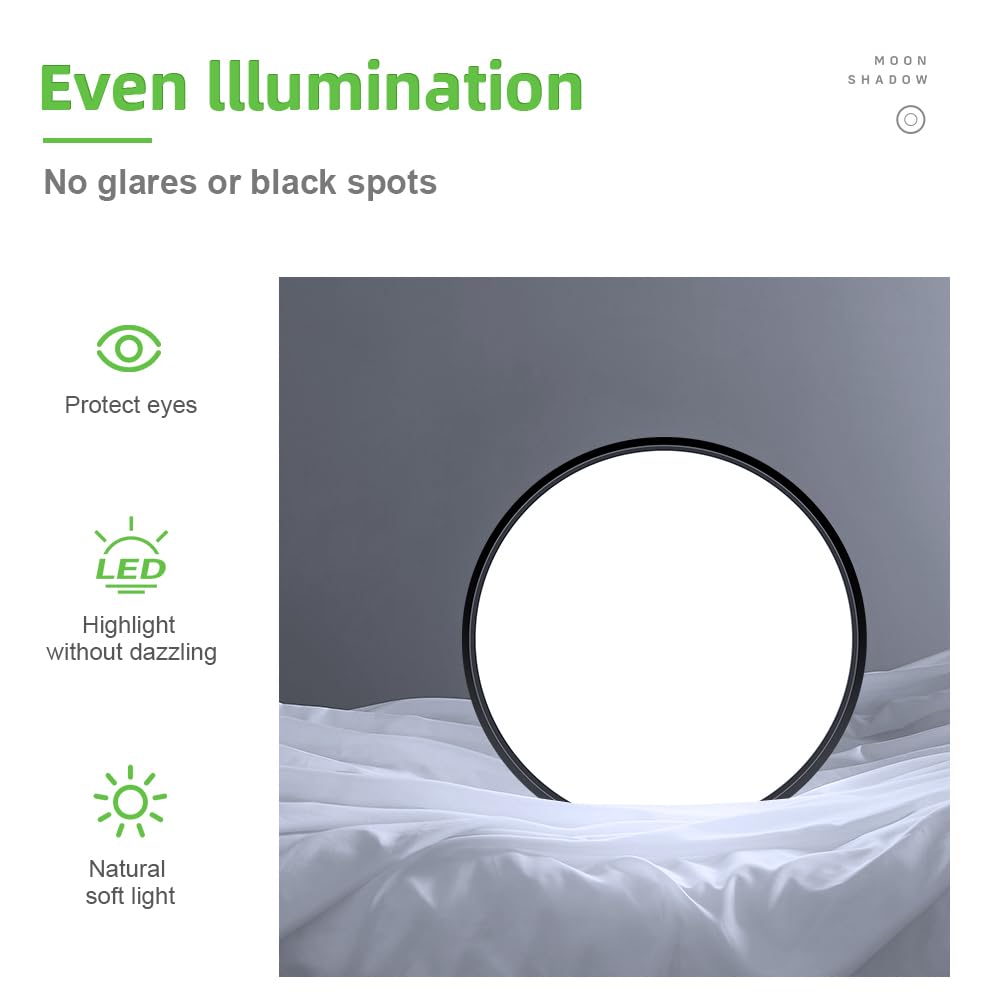 15.7in/40cm 32W LED Flush Mount Ceiling Light, 6000K Cool White Bathroom Light, 3800LM, Black Round Ceiling Lights - Image 2