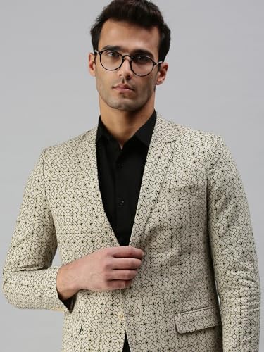 Image of SHOWOFFFF Men Printed Single Breasted Casual Blazer | Notched Lapel Full Sleeves Cotton Blazer for Mens | Slim Fit Regular Length Blazer for Men's