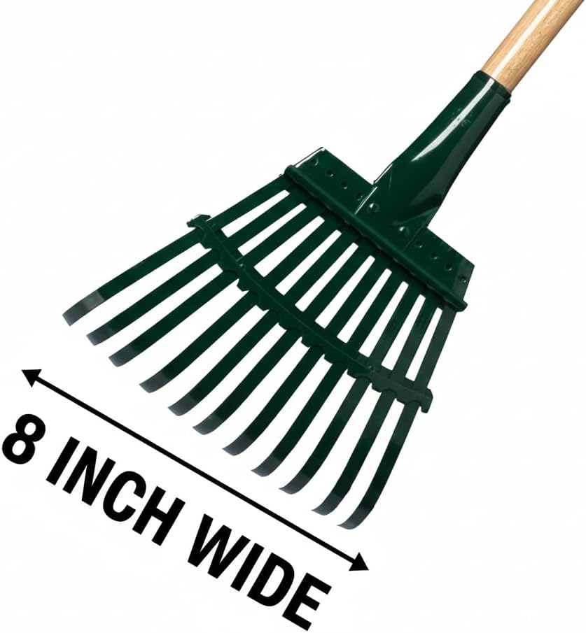 Flexrake Flex-Steel Shrub Rake with 48 Inch Wood Handle, 8in
