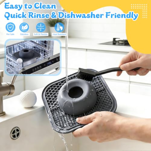 Image of Slow Feeder Dog Bowls & Lick Mat for Liquid and Thick Treat, Anti-Slip Dog Lick Bowl with Interactive Rolling Ball, 5 /6 Cup Pup Licking Toy for Large Medium Small Dogs and Cats-Large Gray