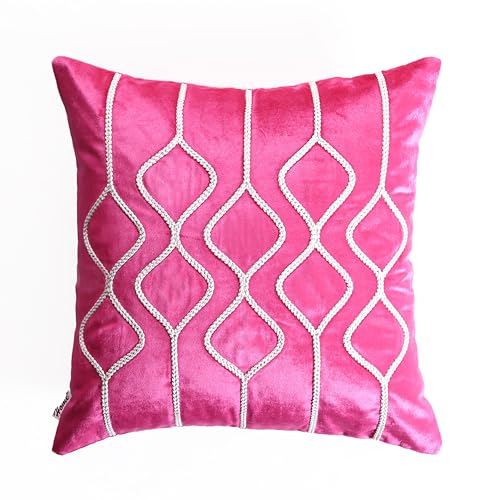 Image of Home - The Best is for You Luxurious Pink Velvet Cushion Covers Embroidered - Set of 2, 16x16 Inch
