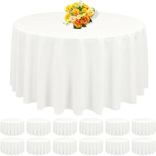 Miniatura 253 de Paquete de 4 manteles redondos blancos de 120 pulgadas – Mantel circular de poliéster para mesa redonda, resistente a las manchas y a las arrugas