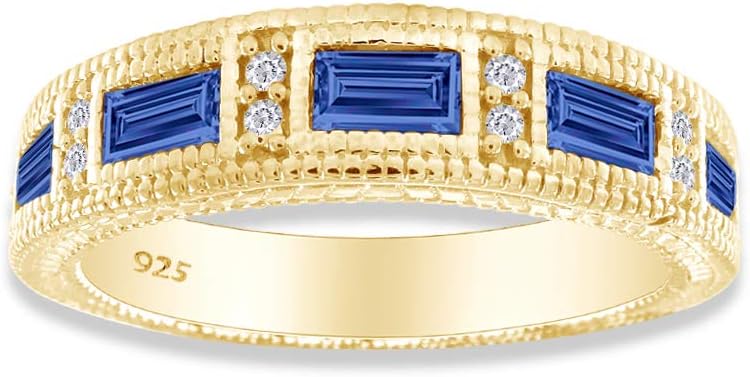 AFFY Emerald Shape Simulated CZ Eternity Band Ring in 14K Yellow Gold Over Sterling Silver