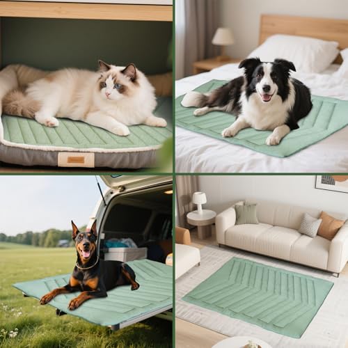 UIQELYS Kühlmatte für Hunde Eisgrün, ohne Gel, Oberseite aus kühlem Stoff und Rückseite aus Samt, waschbar, Kühlkissen für Hund, Sommerlinderung für Welpen und Kätzchen (Eisgrün, A-91x58 cm)