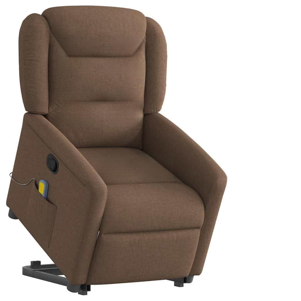 Sillón elevador de personas de masaje reclinable marrón tejido con 6 puntos de masaje, función de elevación eléctrica y reclinación manual hasta 135 grados, cómodo