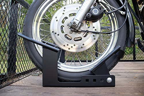 Camco Steel Universal Tire Fit Motorcycle Wheel Chock Mount for Truck Bed or Trailer Floor, Includes 2 Handlebar Straps by Camco - Image 3