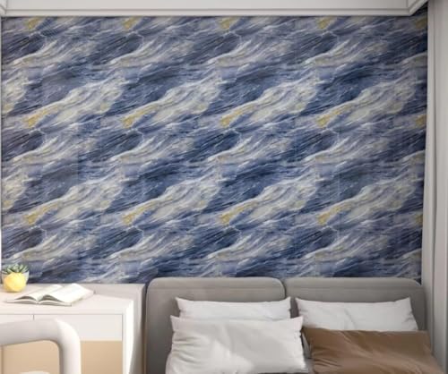 Image of Self Adhesive Marble Wallpaper Kitchen Oil Proof & Waterproof Wallpaper for Cabinet Makeover, Almirah, Plastic & Tabletop, Wardrobe (60x200cm) (New Blue Waves)