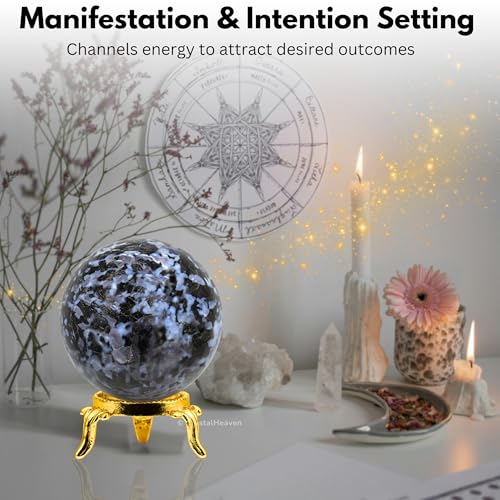 Image of Certified Indigo Gabbro Crystal Ball for Meditation - Premium Crystal Vastu Items for Home and Feng Shui Items for Good Luck - Ideal for Pooja Supplies and Spiritual Practices (2 inch Inch)