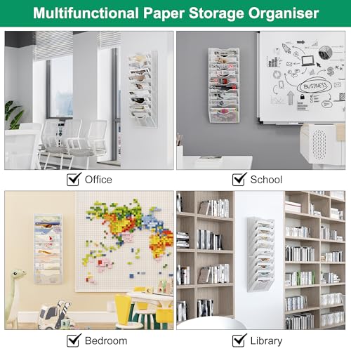 Solinxe Zeitungshalter Wand mit 10 Fächern Metall Zeitungsständer Hängeregister Wandablagefächer A4 Papier Dokumentenablage Büro Schule Ablage Organizer, Weiß