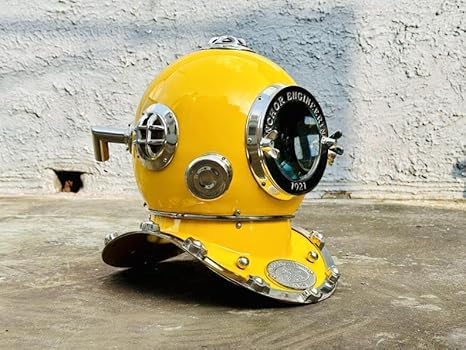 Yellow Scuba Diving Helmet | 1921 Anchor Engineering Divers Helmet | Nautical Deep Sea 18 Inch