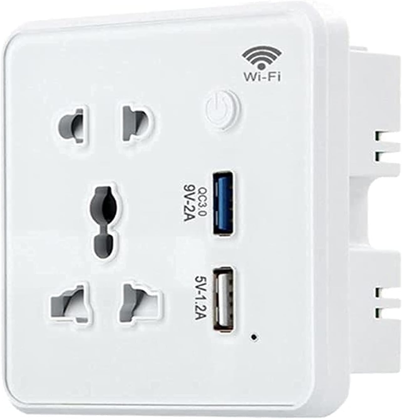 Tuya WIFI Universal Tempered Glass Panel Wall Socket with 2 USB 3.0 Fast Charging Hotel Office Home (Single Socket + 2 USB Port) (White)