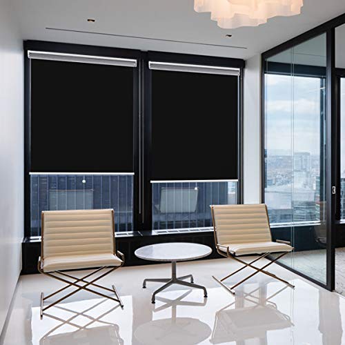 Roller Shades Pull Down Blackout Shades Cordless Window Blinds With Spring System Thermal Shades For Bedroom & Office 35X72, Black #TOP7