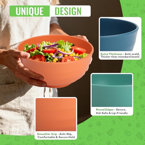 Image of Wheat Straw Bowls 60 OZ, Unbreakable Large Salad Bowl Set of 6, Microwave and Dishwasher Safe Big Bowls for Kitchen, Camping, Picnic, RV, Serving Bowl Set for Ramen, Cereal, Soup - Multi